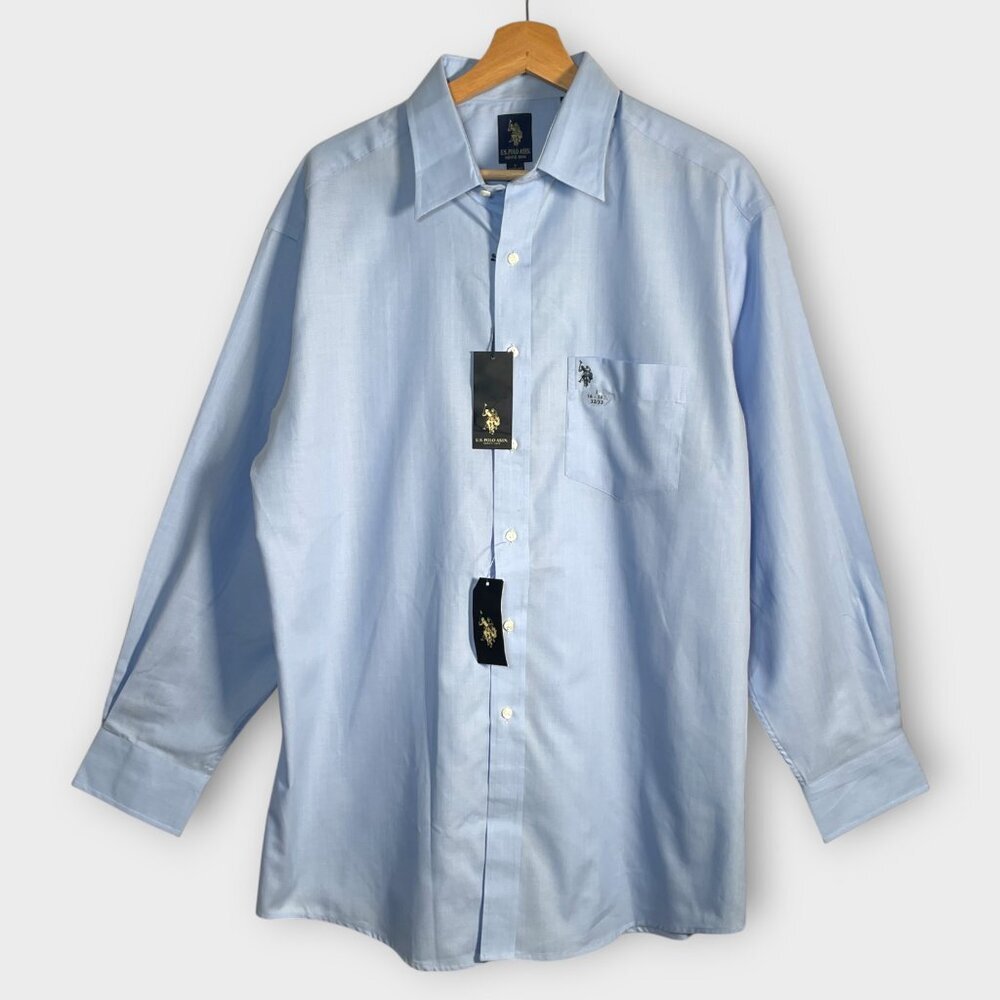 US Polo Assn Dress Shirt Mens L (16-16.5 / 32) Blue NEW